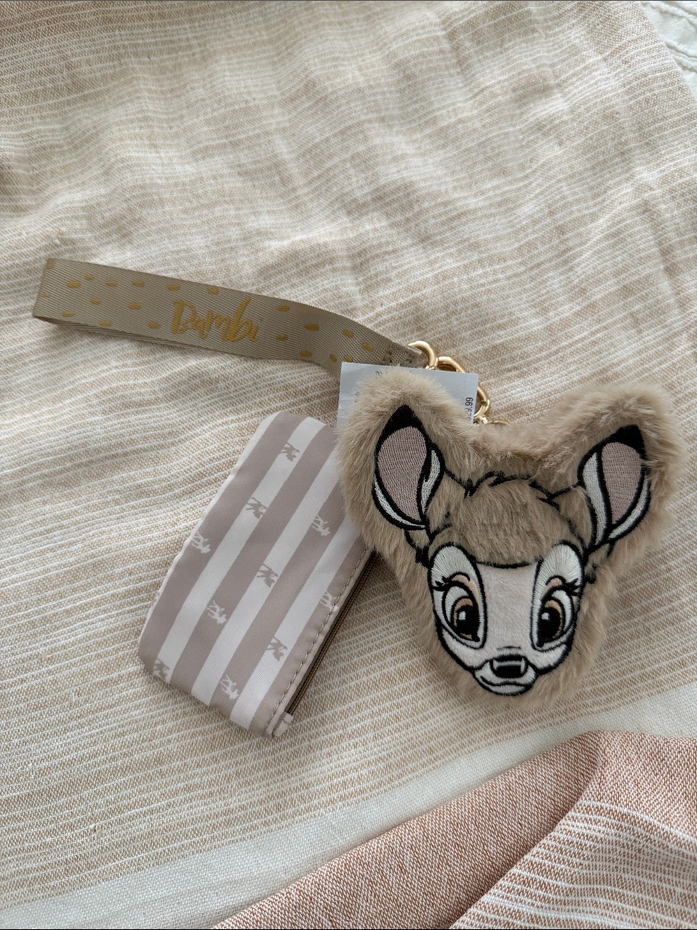 Disney Bambi Plush Face Wristlet Keychain - Taupe & Cream